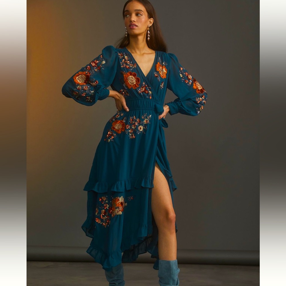 NWT - Beaded Wrap Midi Dress